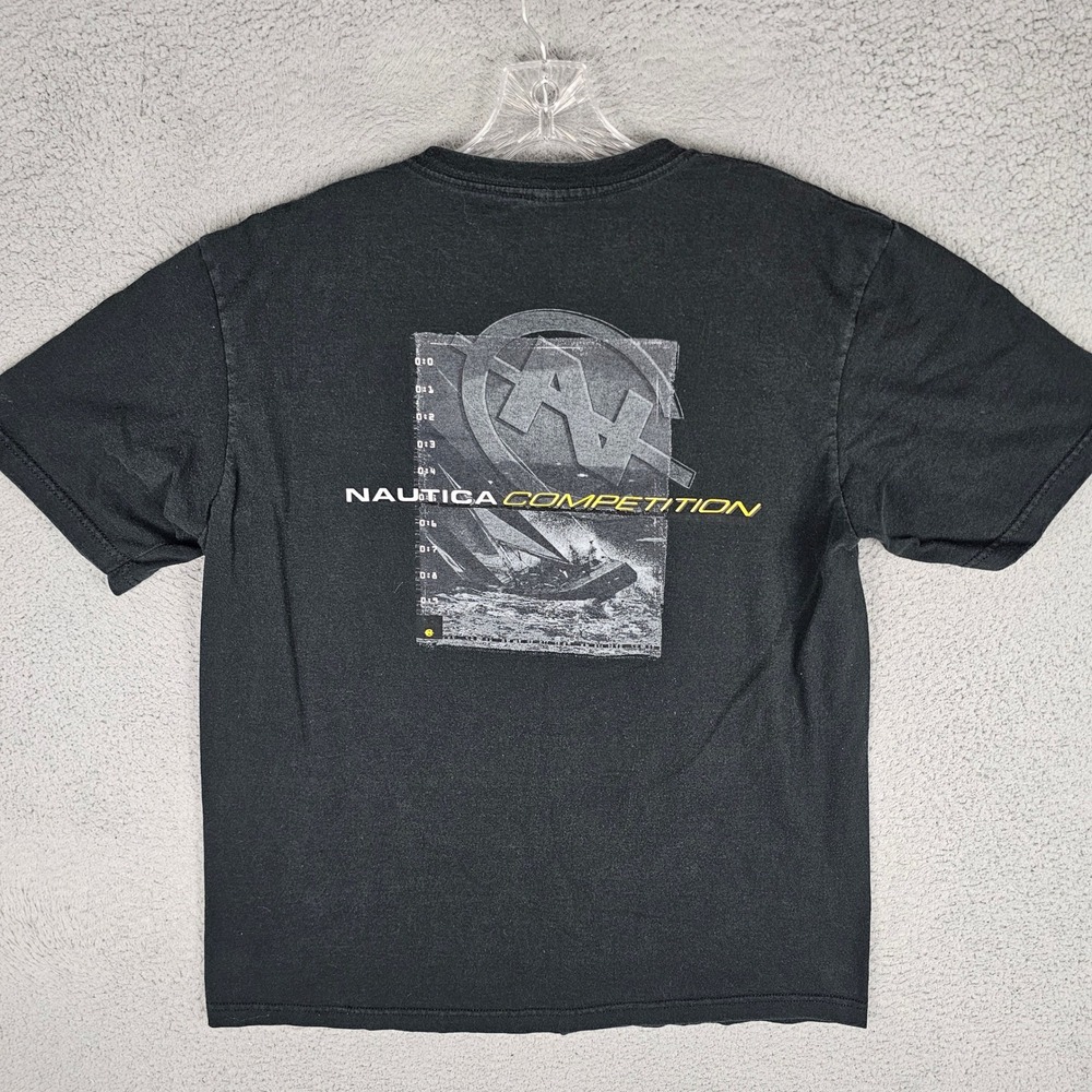 Nautica T-Shirt Mens Large Black Competition Graphic Sailing Y2K Short Sleeve